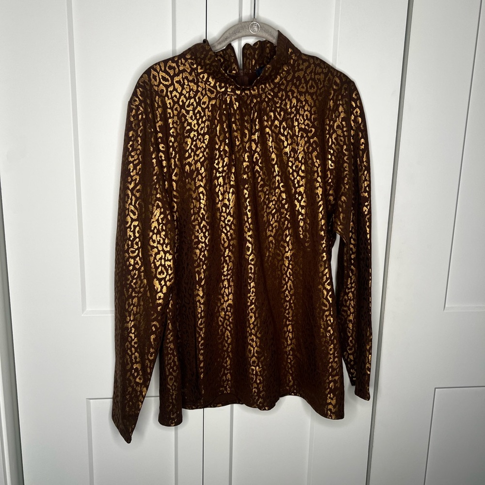 Susan Graver Style Leopard Turtleneck Top Plus Size 1X